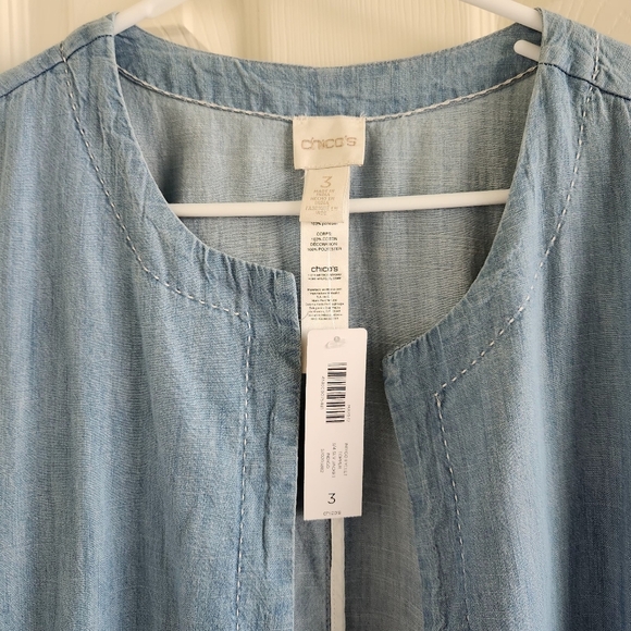 Chico's Women's Indigo Eyelet Topper 3/4 Sleeve Jacket Duster Size 3 NWT - Picture 2 of 10